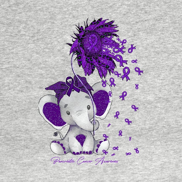 Pancreatic Cancer Awareness Awareness - Elephant Sunflower ribbon hope love by GaryFloyd6868